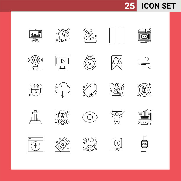 现代设置了25条线条和灯泡等符号图片下载