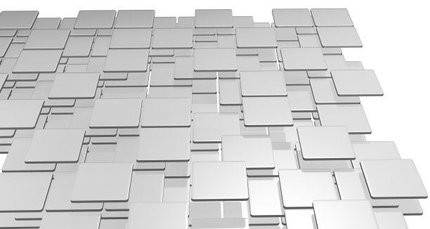 平面正方形和弯曲的角落嵌套到一个复杂的层在白色的背景，光滑的表面，3d插图图片下载