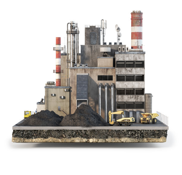 岛上的燃煤电厂被孤立在白色的背景上。三维演示图片下载