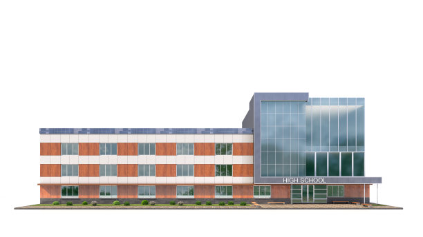白色背景上的学校门面。三维演示图片下载