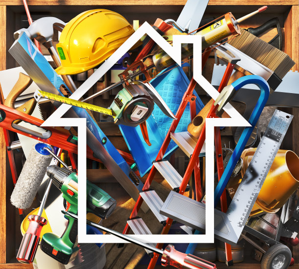 在房子里插入不同的建筑工具。三维演示图片下载