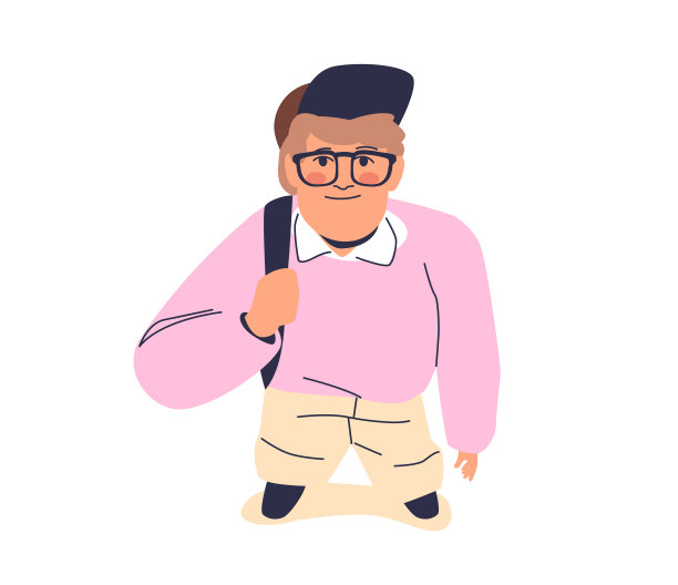 学生查找。小男孩背着书包，戴着眼镜微笑着，从上面看图片下载