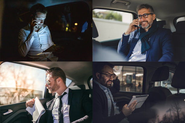 商人的车。不同年龄的人的照片。不同年龄的商务人士，展示了一次商务旅行的汽车。导演图片下载