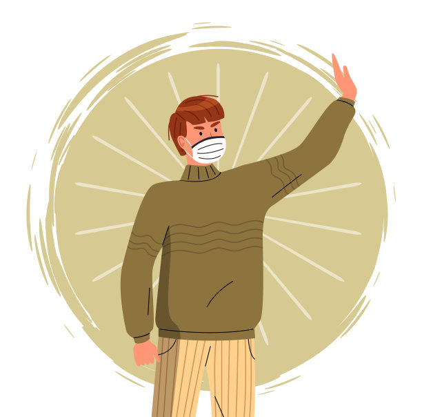 医用口罩中的矢量卡通人物肖像对传播的病毒显示停止手势图片下载