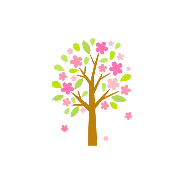 白色背景上的樱花树。图片下载