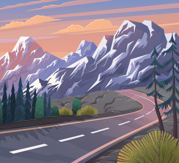 通往山的路。风景优美，柏油路穿过森林，通往山川图片下载