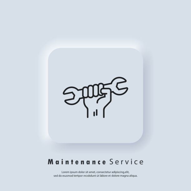 维护服务图标。专业便捷的Logo服务。手拿着扳手。向量。UI图标。Neumorphic UI UX白色用户界面web按钮。Neumorphism图片下载