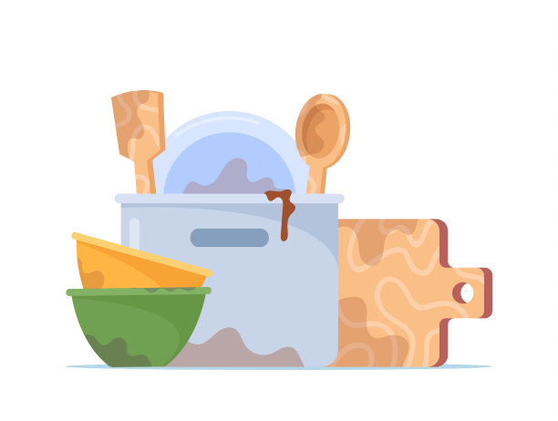 采购产品脏盘子堆，碗，盘子，烹饪锅，切板，特纳和勺子，不卫生的器具，陶器图片下载