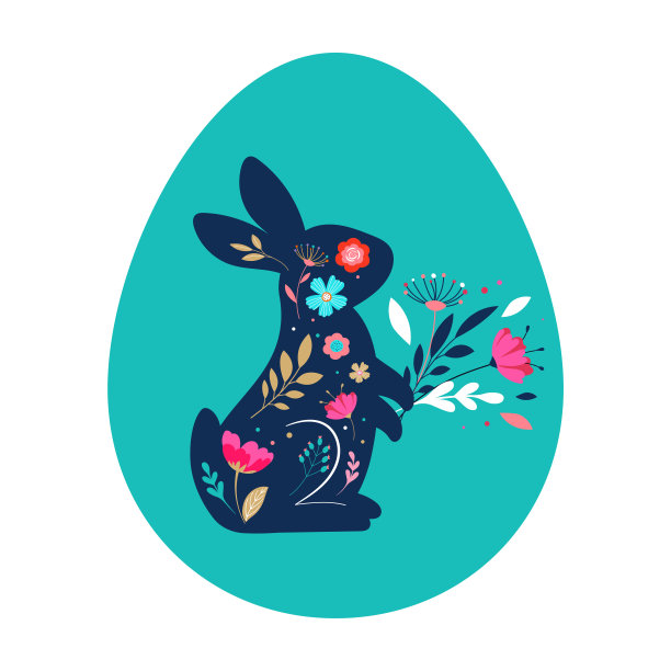 复活节快乐，小兔子，花和蛋。民间风格设计图片下载