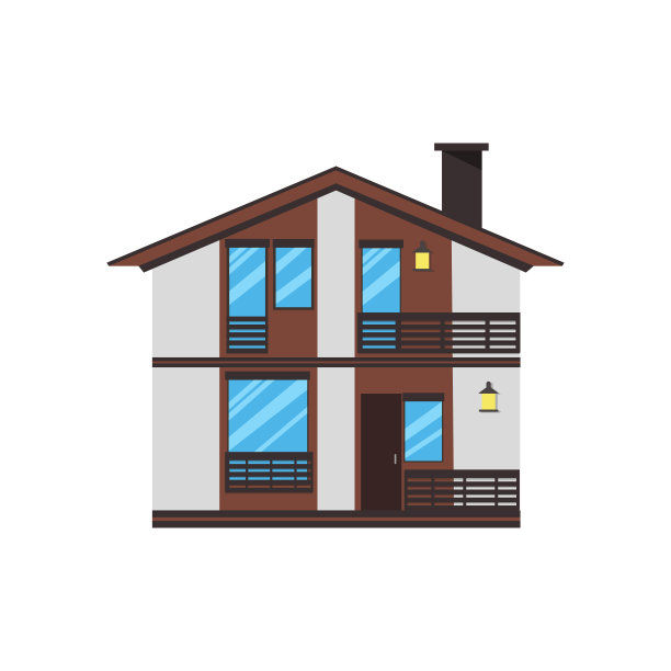 郊区房屋外观扁平设计正面图矢量素材图片下载