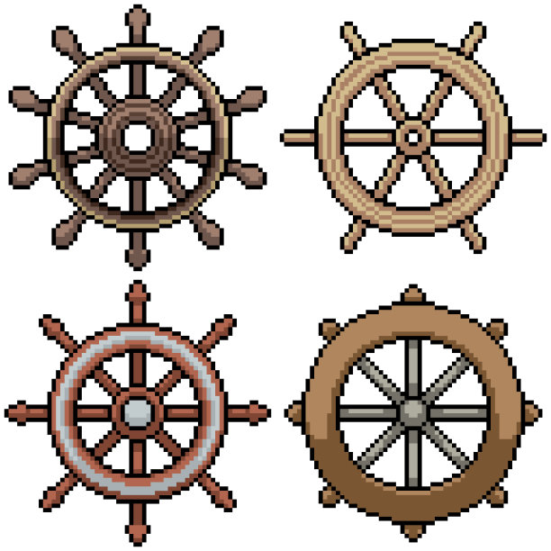 一套像素艺术孤立的方向盘图片下载