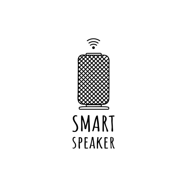 智能扬声器，语音助手图标孤立在白色背景。矢量插图，手绘，涂鸦符号。图片下载