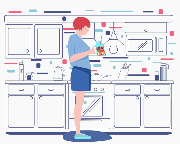 年轻女子站在侧面，拿着盛有水果和浆果的玻璃罐子。图片下载