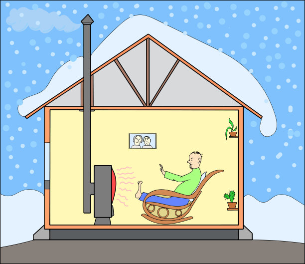 房子里炉子的热量使人暖和起来。严冬图片下载