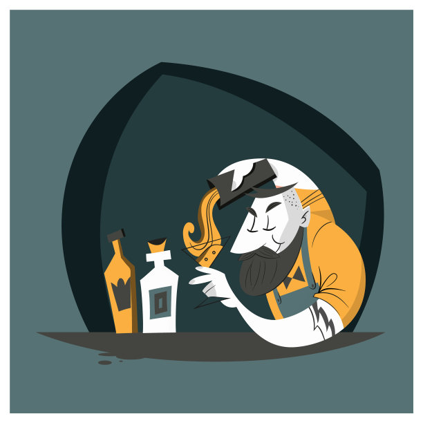 复古插图-潮酒保-调酒师与鸡尾酒和调酒器图片下载