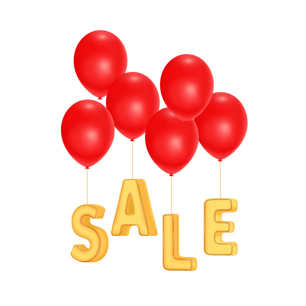 金色的字母在红色的气球上飞翔图片下载