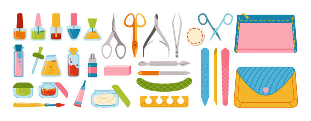 美甲设备卡通套装美甲工具矢量图片下载