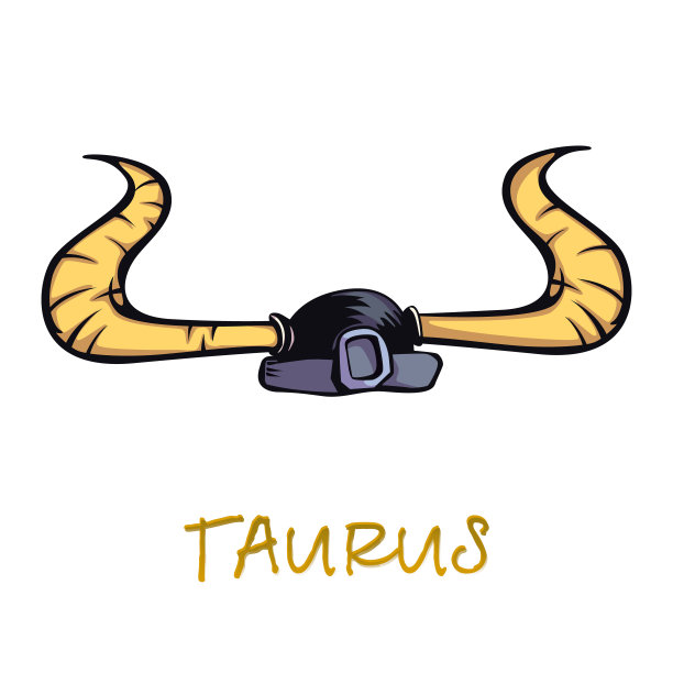 金牛座星座配件平面卡通矢量插图。古代武士头盔与牛角物件。占星地球符号特征，维京盔甲元素。孤立手绘项目图片下载