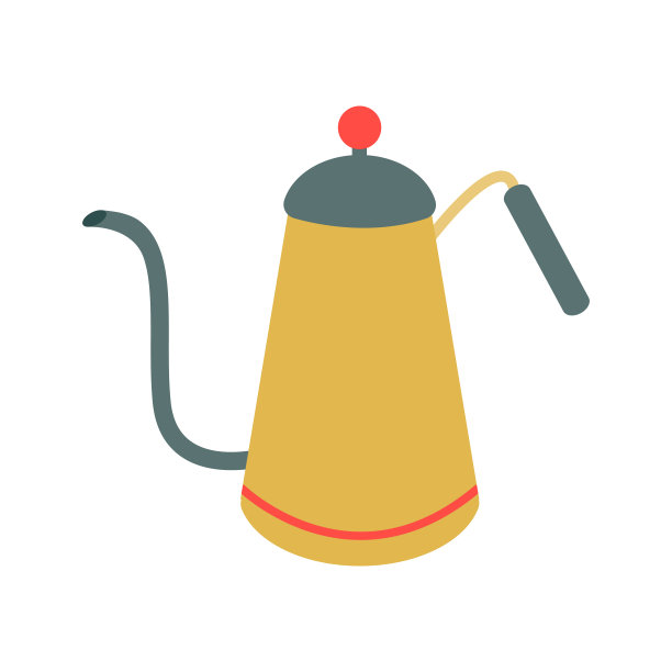 一个咖啡壶，一个古色古香的绿色和黄色的茶壶，还有一个长长的、弯曲的壶嘴。矢量插图,图标图片下载