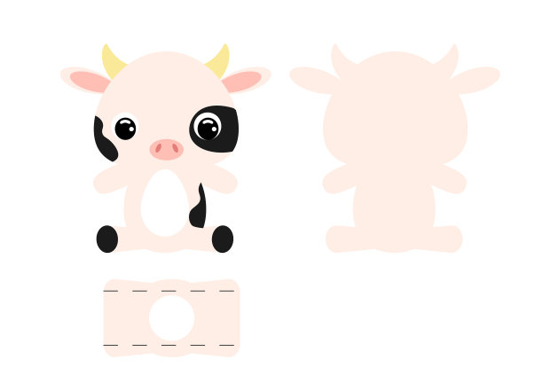 DIY可爱的奶牛巧克力蛋holder模板。复活节彩蛋的零售纸盒。可打印颜色方案。激光切割矢量模板。孤立包装设计插图。图片下载