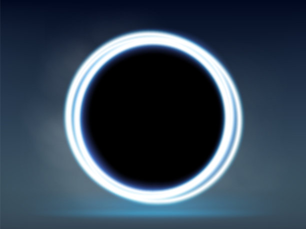 霓虹圆形的蓝色发光框架在黑暗的背景上。图片下载