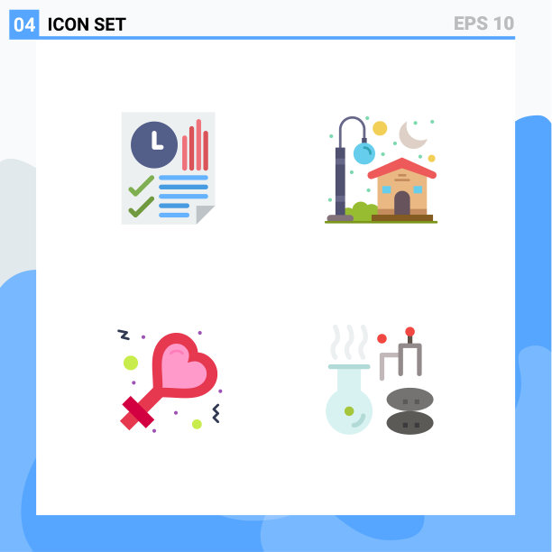 现代设置4个平面图标和符号等图片下载