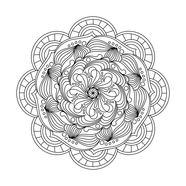 曼荼罗为成人和儿童的涂色书页设计，黑白画孤立在白色上图片下载