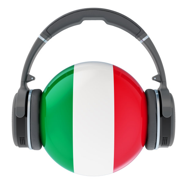 耳机与意大利国旗，3D渲染孤立的白色背景图片下载