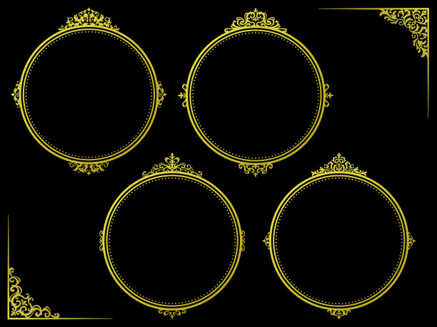 设计一套圆形的金色框架与经典的欧洲装饰品图片下载