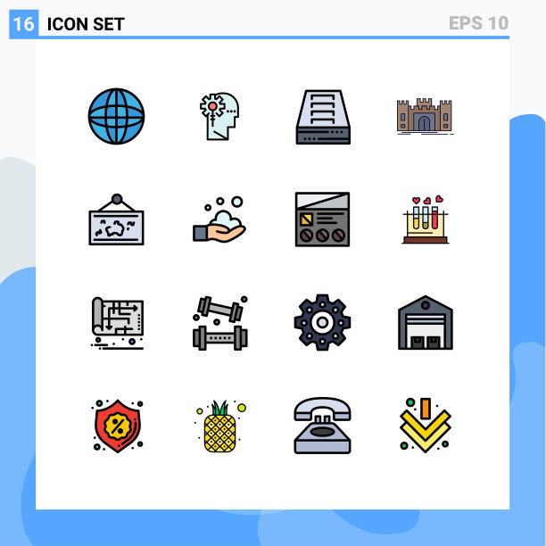 组16现代平面颜色填充线条集图片下载
