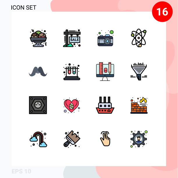 组16现代平面颜色填充线条集图片下载