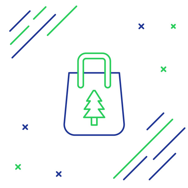 白色背景上的圣诞节纸质购物袋线条图标，节日快乐新年好彩色轮廓概念矢量图图片下载