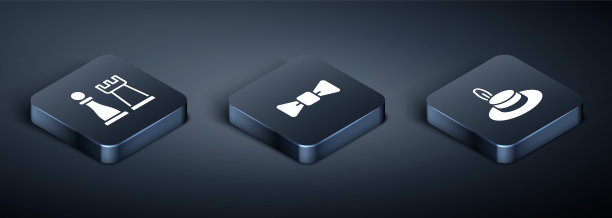 设置等距象棋，男子帽子和领结图标。向量图片下载