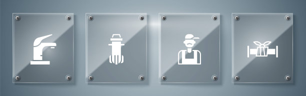 集工业金属管、管道工、滤水器、水龙头于一体。方形玻璃面板。向量图片下载