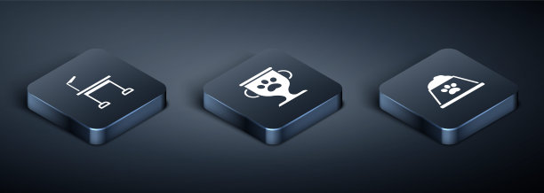 设置等距宠物梳妆台，食物碗和奖励图标。向量图片下载