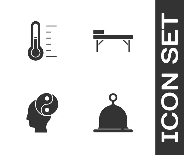 设置桑拿帽，温度计，阴阳和按摩表图标。向量图片下载