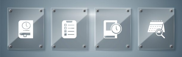 设置日历搜索，书的时间，做列表计划和。方形玻璃面板。向量图片下载