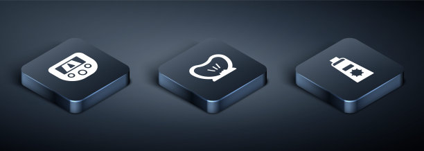 设置等距Gps设备与地图，防晒霜在管和自行车爆胎图标。向量图片下载