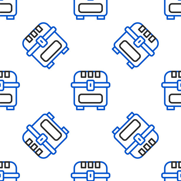 线古董宝箱图标孤立无缝模式上的白色背景。古董木箱与黄金硬币。色彩斑斓的轮廓的概念。向量图片下载