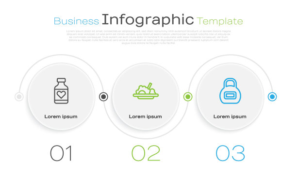集维他命丸、健康食品、壶铃于一体。业务信息模板。向量图片下载