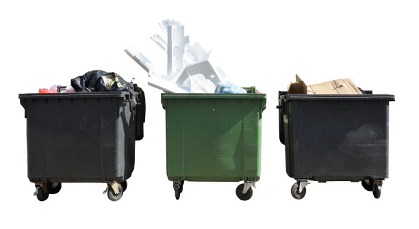 三个装有垃圾的容器，白色背景图片下载