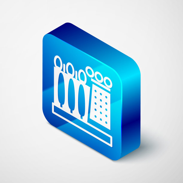 等距萨尔瓦多达利博物馆在Figueres，西班牙图标孤立在灰色背景。蓝色方块按钮。向量图片下载