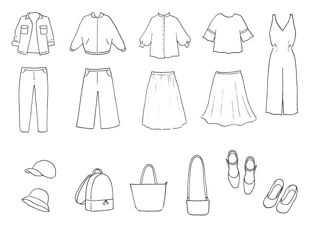 线条艺术插图设置为妇女的衣服。图片下载