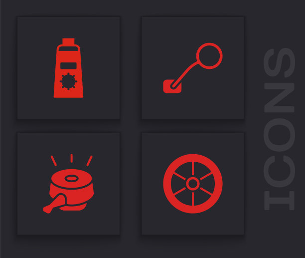 设置自行车轮，防晒霜在管，后视镜和铃铛图标。向量图片下载