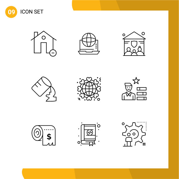 包9个现代轮廓标志和符号图片下载