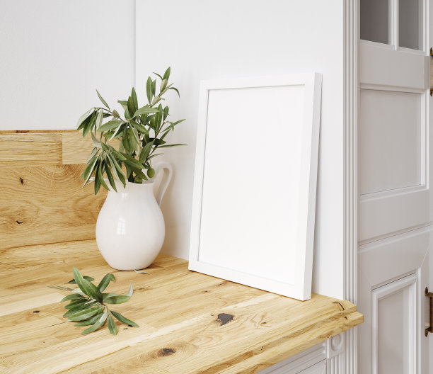 框架模型在厨房室内背景，农舍风格图片下载