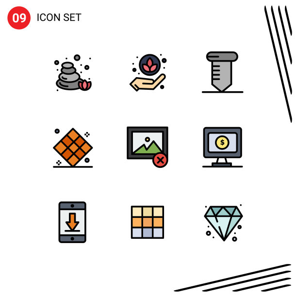 包装9个现代填充线和平色标志图片下载