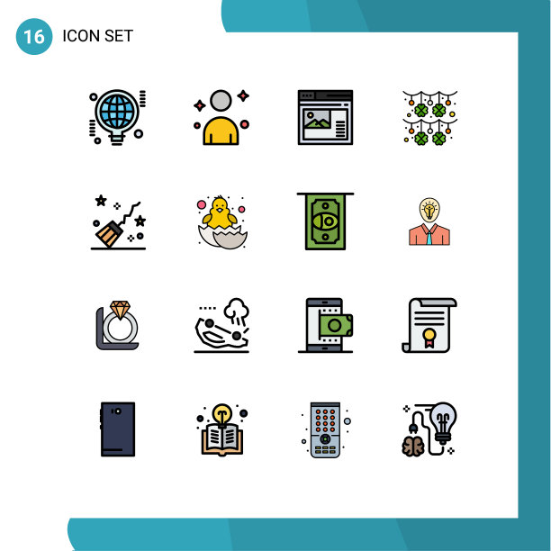 组16现代平面颜色填充线条集图片下载