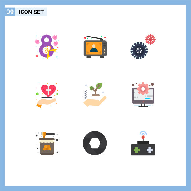 可编辑线包9个简单的平面颜色图片下载