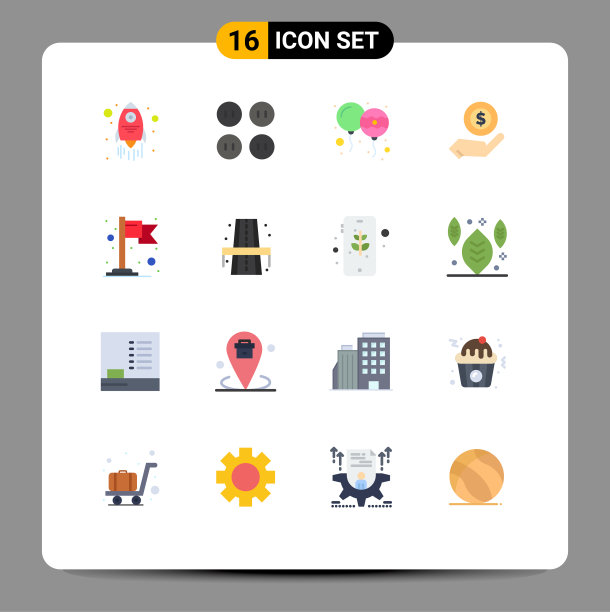 16个通用的平面颜色标志象征着城市图片下载